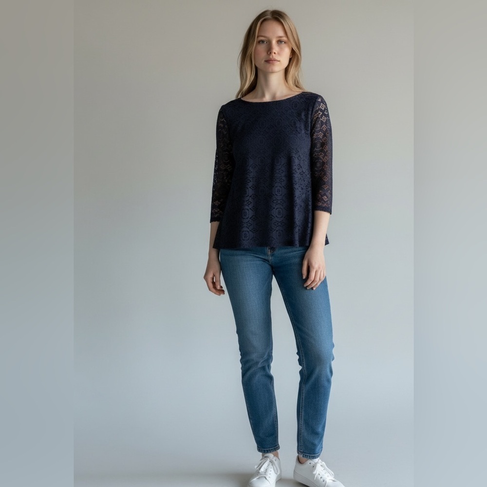 Banana Republic Navy Blue Lace Blouse